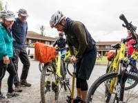 Guides making sure our bikes are ready to ride the trails |  <i>Lachlan Gardiner</i>