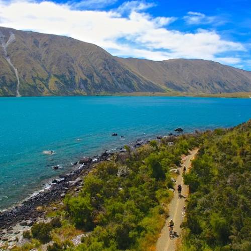 Cycling near Lake Ohau Lodge on the Alps 2 Ocean Cycle Trail