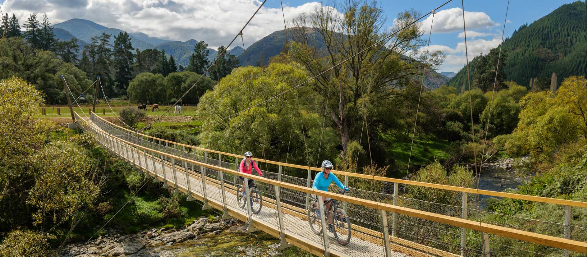 A purpose-built suspension bridge takes us across the pretty Baton River | Chocolate Dog Studio