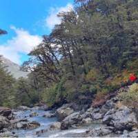 An array of red rain jackets in Goat Pass | Adventure South NZ