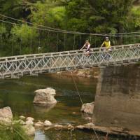 Crossing a sturdy bridge on the Hauraki Cycle Trail