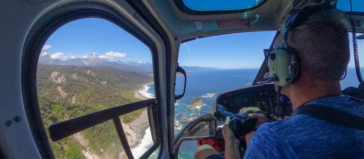 Incredible ocean views from helicopter to Martins Bay | Hollyford Track