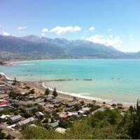 View of town and Seaward Kaikoura Ranges from Kaikoura lookout | Sandra Appleby