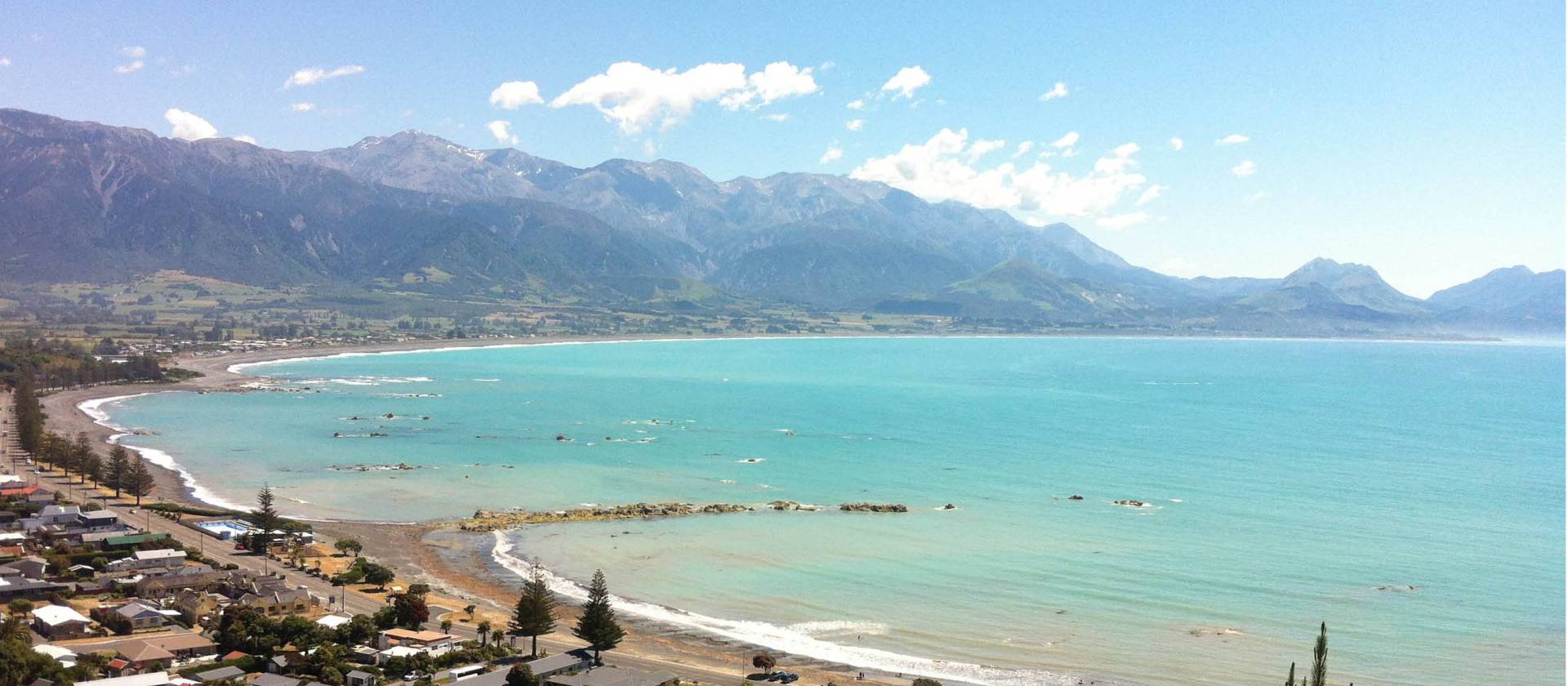View of town and Seaward Kaikoura Ranges from Kaikoura lookout | Sandra Appleby