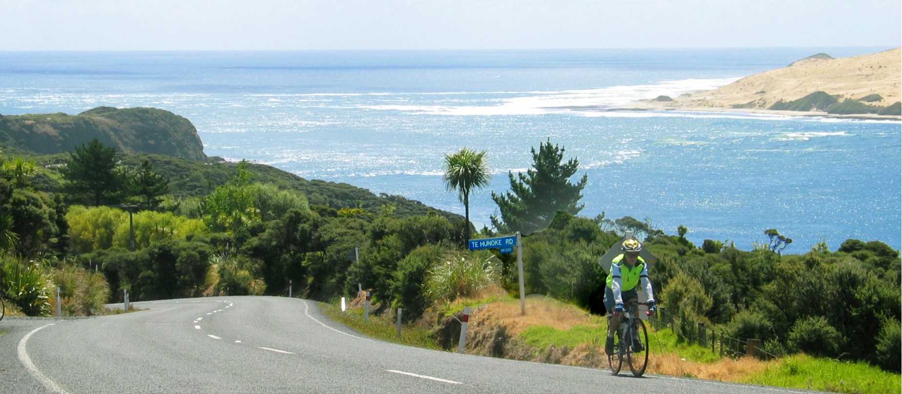 Road cycling along the coastline of Northland New Zealand