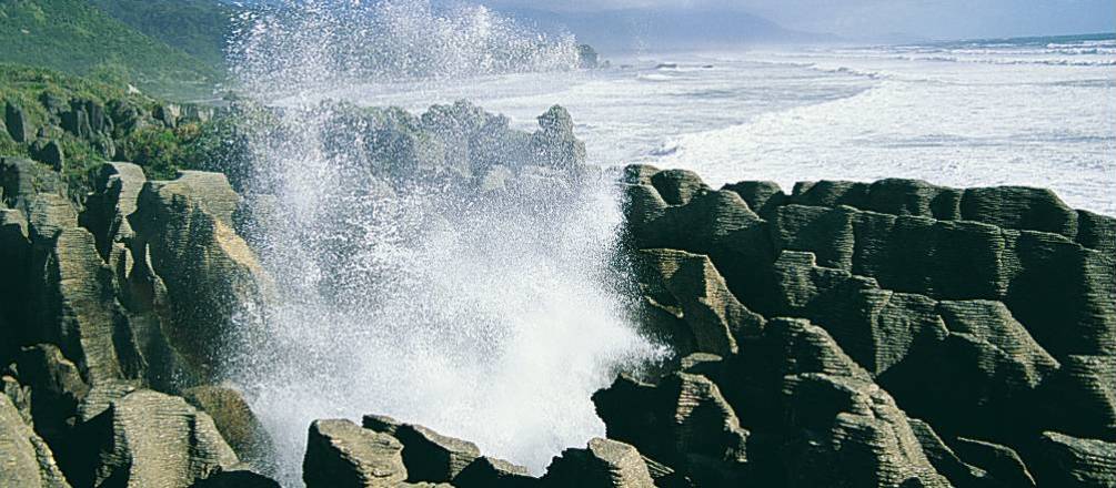 
See the incredible Pancake Rocks formations and blowholes at Punakaiki